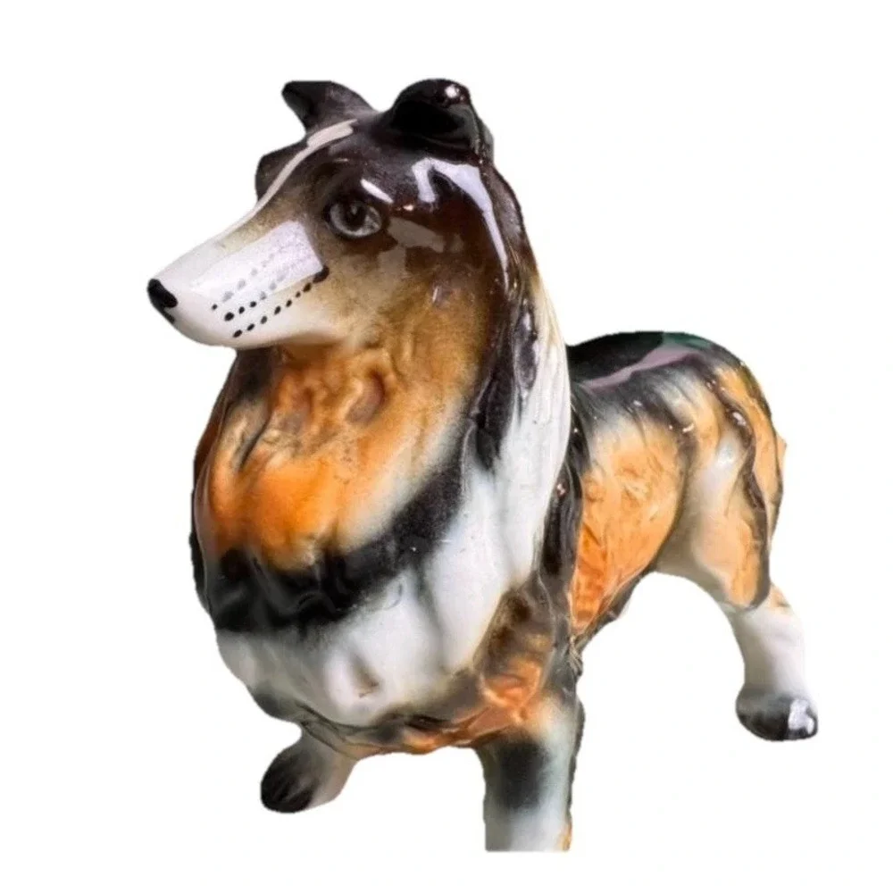 Licensed Tricolor Sheltie Sheepdog Glossy Standing Pride Pose Porcelain Figurine